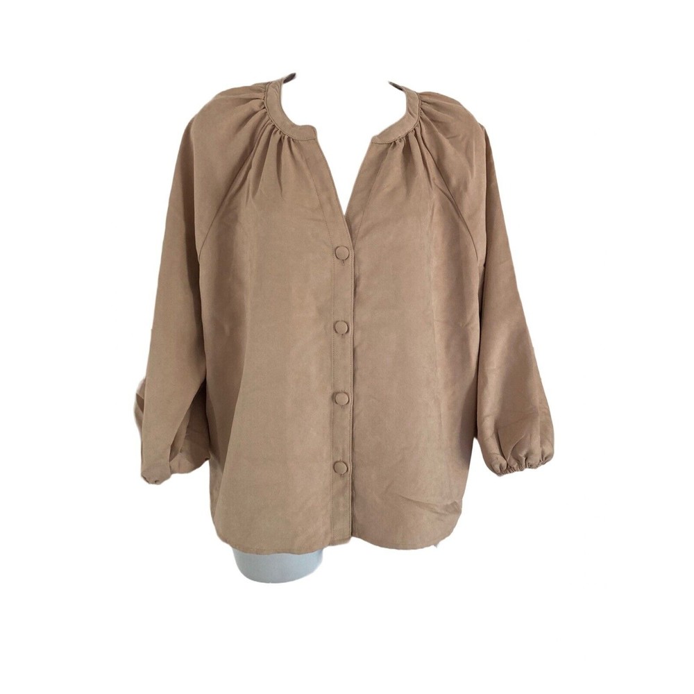 Marc New York Andrew Marc Blouse Womens Size L 3/4 Sleeve Button Up Blush NWT